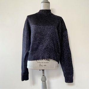 Zara turtleneck sweater metallic knit balloon sleeves black colour